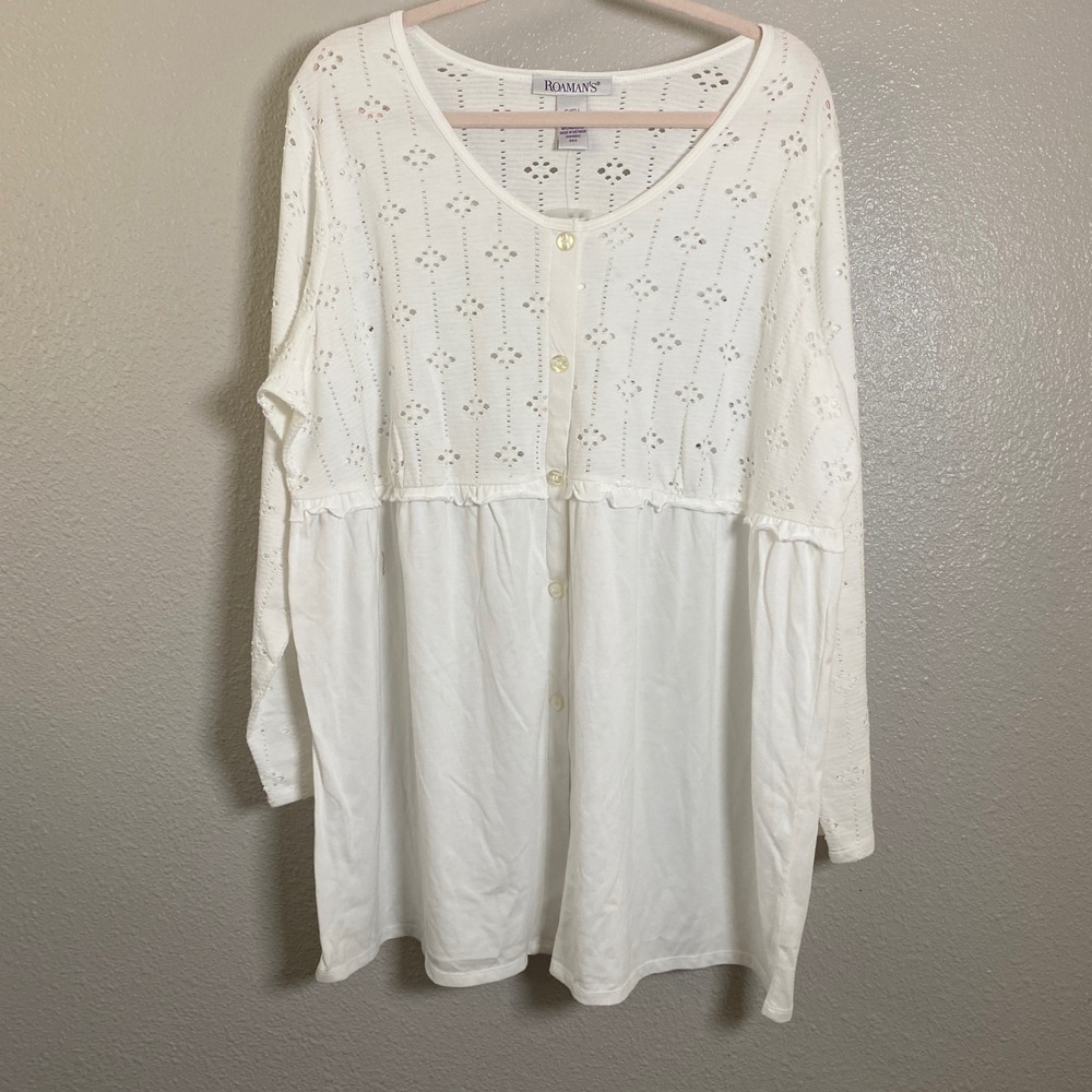 White Eyelet Lace Top 1X Cottagecore Summer Casual Boho Chic Bohemian Babydoll